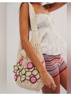 Free People Blossom Crochet Bag Hobo 3D Flower Bag